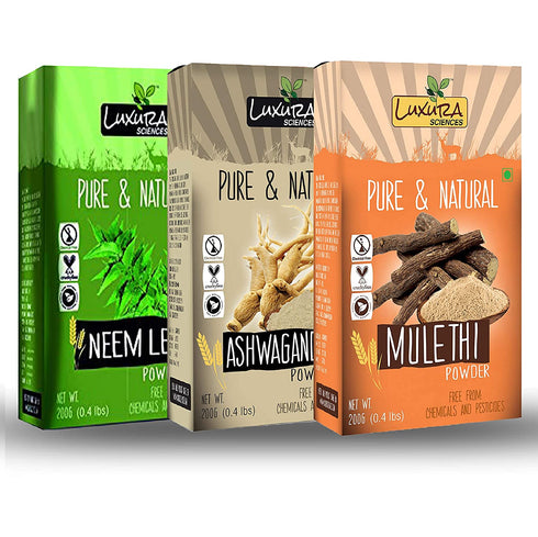 Luxura Sciences Natural Skin Care Set 200 Grams * 3 Pcs (Anti Acne Set (Neem + Ashwagandha + Mulethi))